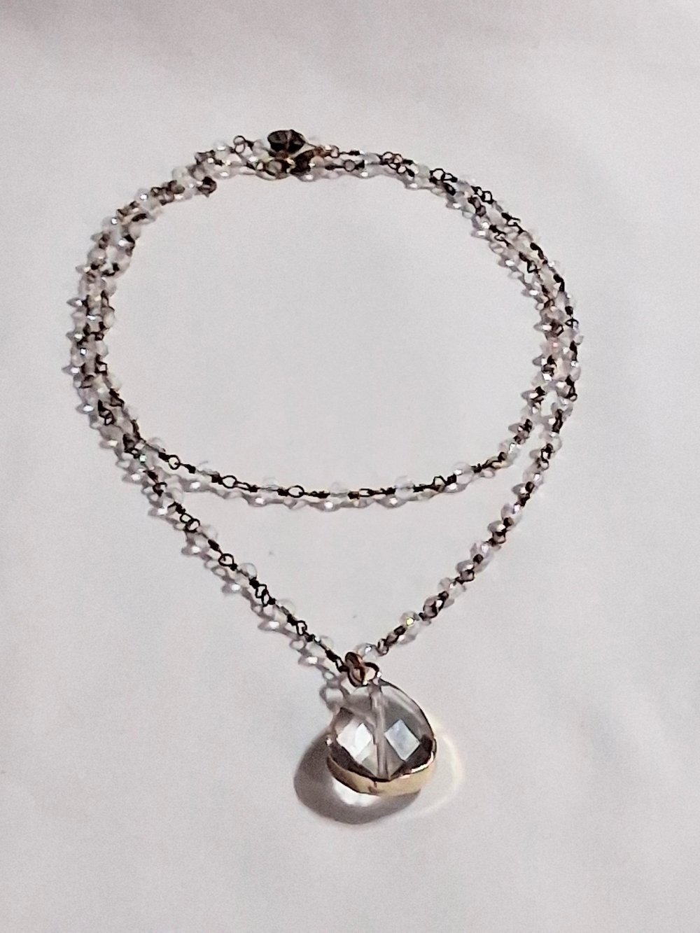 R&R Crystal Teardrop Pendant Necklace - Clear